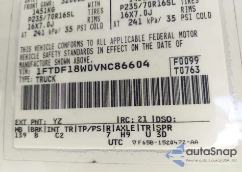 1997 Ford F-150 Lariat/Standard/Xl/Xlt из США, поврежденный, VIN 1FTDF18W0VNC86604